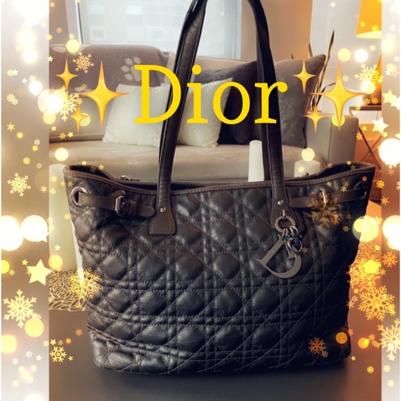 ✨SOLD✨Christian Dior Panarea Cloth Quilt Metallic Gray Tote Bag Silver Hardware - Picture 3 of 16